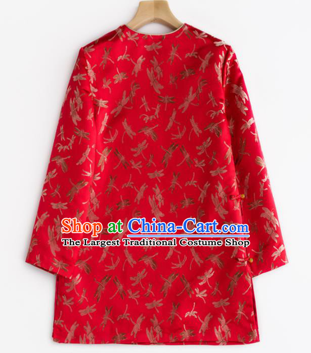 Chinese Traditional National Costume Tang Suit Red Brocade Jacket Upper Outer Garment for Women