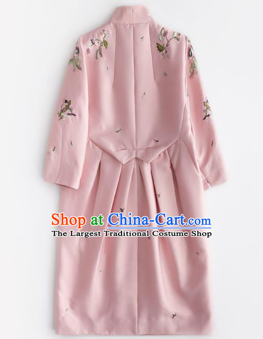 Chinese Traditional National Costume Tang Suit Pink Coat Upper Outer Garment for Women
