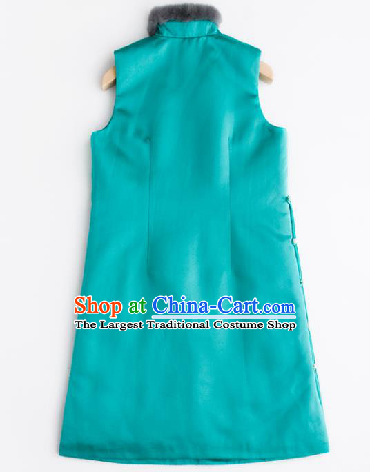 Traditional Chinese National Costume Tang Suit Green Waistcoat for Women