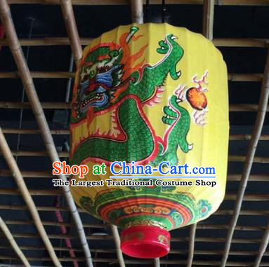 Chinese Traditional Palace Lantern Handmade Bamboo Painting Dragons Yellow Lanterns
