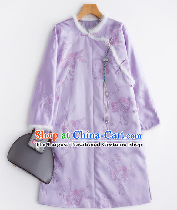Chinese Traditional Costume National Tang Suit Slant Opening Lilac Coat Outer Garment for Women