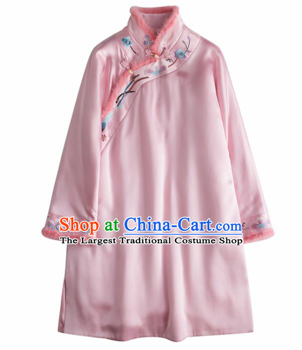 Chinese Traditional National Costume Tang Suit Upper Outer Garment Pink Blouse for Women