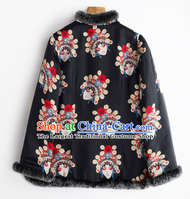 Chinese Traditional National Costume Tang Suit Upper Outer Garment Embroidered Black Blouse for Women