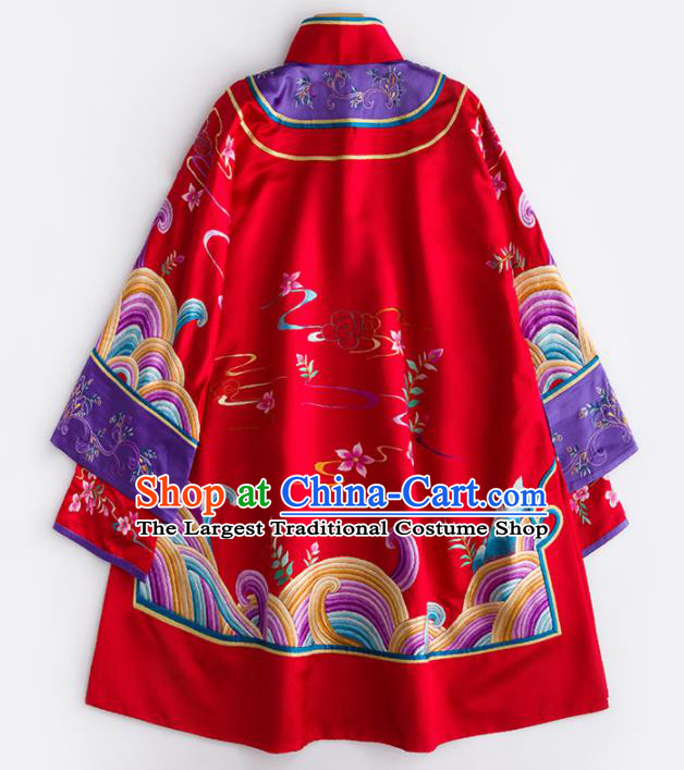 Chinese Traditional National Costume Tang Suit Embroidered Red Silk Blouse for Women