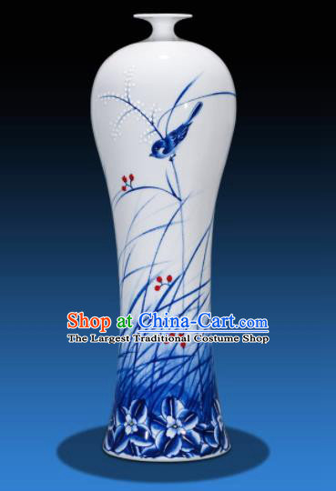 Chinese Traditional Blue and White Porcelain Orchid Prunus Vase Jingdezhen Ceramic Handicraft