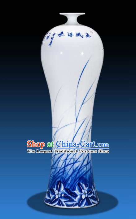 Chinese Traditional Blue and White Porcelain Orchid Prunus Vase Jingdezhen Ceramic Handicraft