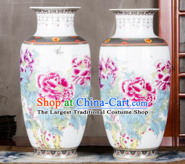 Chinese Traditional Printing Peony Enamel Vase Jingdezhen Ceramic Handicraft