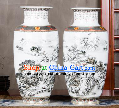 Chinese Traditional Printing Landscape Enamel Vase Jingdezhen Ceramic Handicraft