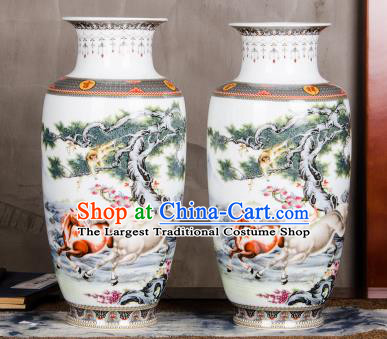 Chinese Traditional Printing Horses Enamel Vase Jingdezhen Ceramic Handicraft