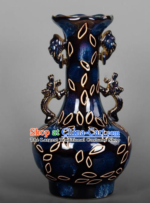 Chinese Jingdezhen Ceramic Blue Enamel Vase Handicraft Traditional Porcelain Vase