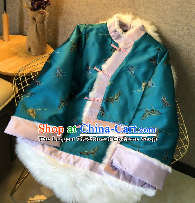 Chinese Traditional National Costume Embroidered Butterfly Green Jacket Tang Suit Outer Garment for Women