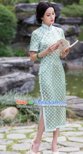 Chinese Traditional National Costume Tang Suit Green Silk Qipao Dress Cheongsam for Women