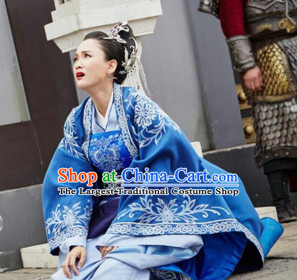 Chinese Traditional Ancient Queen Dugu Hanfu Dress Sui Dynasty Embroidered Historical Costume and Headpiece for Women