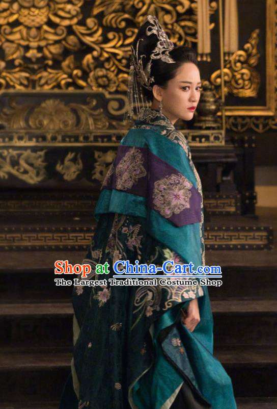 Chinese Traditional Ancient Empress Hanfu Dress Sui Dynasty Queen Dugu Embroidered Historical Costume and Headpiece for Women