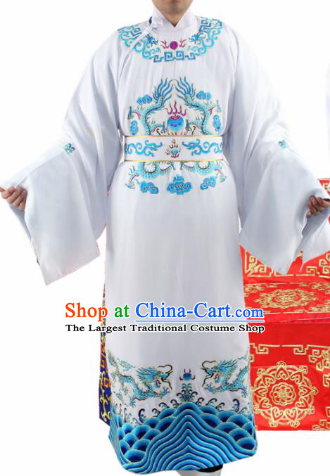 Chinese Ancient Number One Scholar Embroidered Blue Dragon Robe Traditional Peking Opera Niche Costume for Men