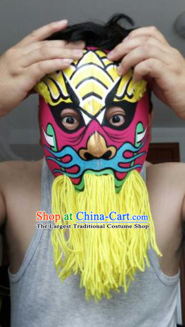 Chinese Traditional Sichuan Opera Prop Face Changing Yellow Tassel Masks Handmade Painting Facial Makeup