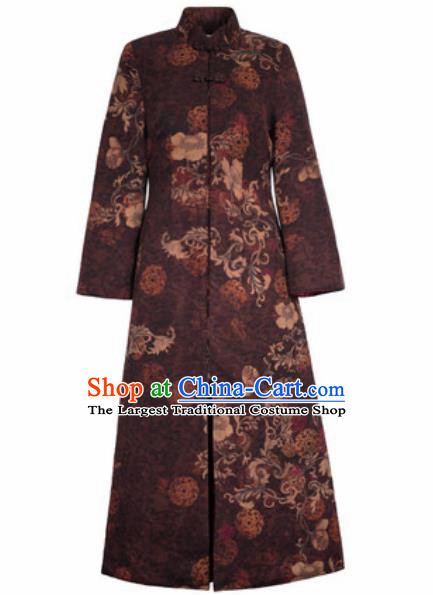 Chinese Traditional Tang Suit Brownness Dust Coat National Costume Outer Garment for Women
