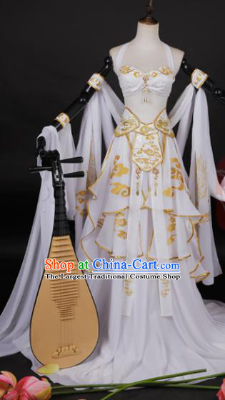 Chinese Traditional Cosplay Peri Goddess Costume Ancient Swordswoman White Hanfu Dress for Women