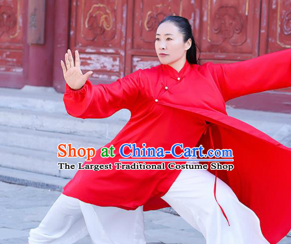 Chinese Traditional Martial Arts Competition Red Costume Kung Fu Tai Chi Clothing for Women