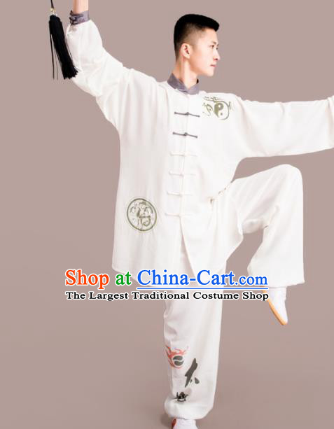 Chinese Traditional Kung Fu Competition White Costume Tai Chi Martial Arts Clothing for Men