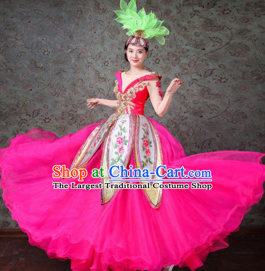 Chinese Traditional Spring Festival Gala Dance Costume Opening Dance Modern Dance Rosy Veil Dress for Women