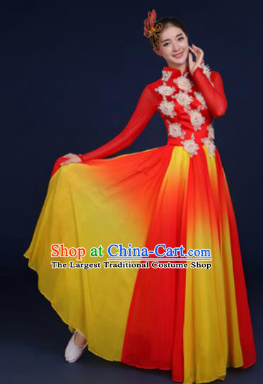 Chinese Traditional Classical Dance Costume Umbrella Dance Stage Performance Red Dress for Women