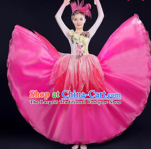 Chinese Traditional Opening Dance Rosy Dress Spring Festival Gala Stage Performance Costume for Women