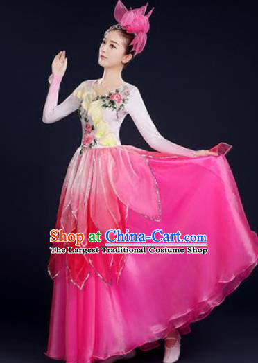 Chinese Traditional Opening Dance Rosy Dress Spring Festival Gala Stage Performance Costume for Women