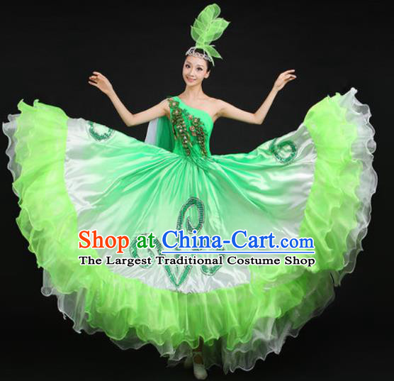 Chinese Traditional Opening Dance Green Dress Spring Festival Gala Stage Performance Costume for Women