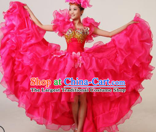 Chinese Traditional Opening Dance Rosy Bubble Dress Spring Festival Gala Stage Performance Costume for Women