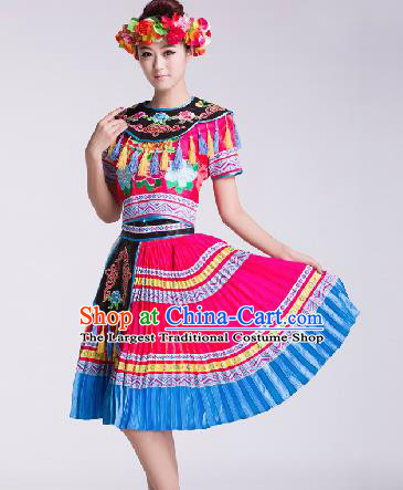 Chinese Traditional Ethnic Dance Costume Tujia Nationality Dance Stage Performance Dress for Women