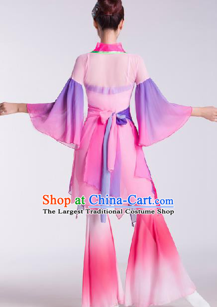 Chinese Traditional Fan Dance Pink Dress Folk Dance Stage Performance Clothing for Women