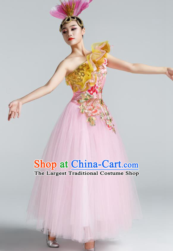 Chinese Traditional Opening Dance Pink Veil Dress Spring Festival Gala Stage Performance Chorus Costume for Women