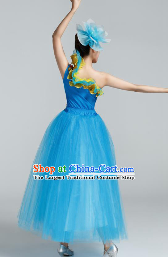 Chinese Traditional Opening Dance Blue Veil Dress Spring Festival Gala Stage Performance Chorus Costume for Women