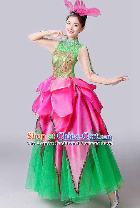 Chinese Traditional Spring Festival Gala Dance Costume Lotus Dance Stage Performance Green Dress for Women