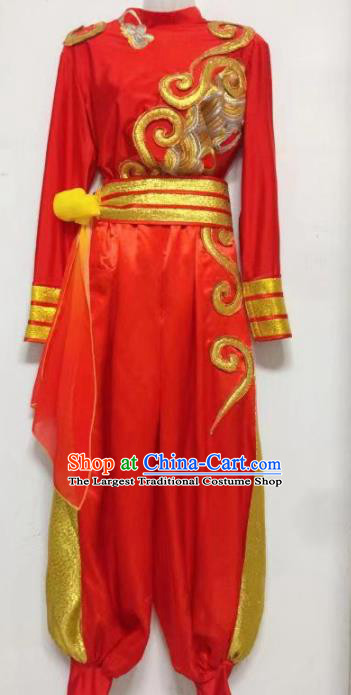 Chinese Traditional Ethnic Dance Red Costume Mongolian Nationality Folk Dance Stage Performance Clothing for Men
