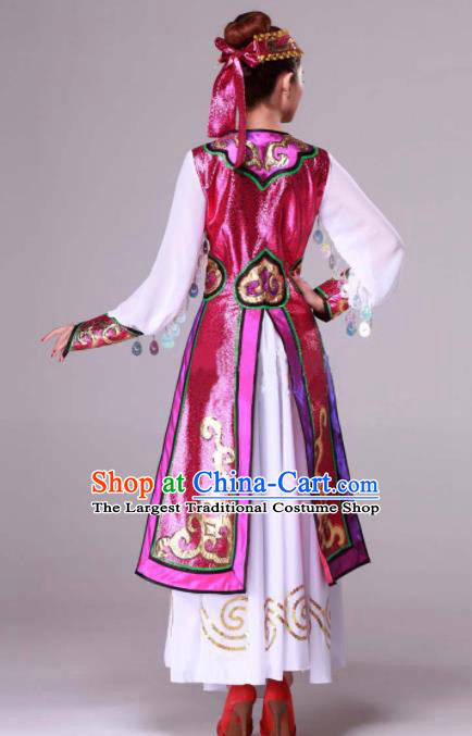 Chinese Traditional Ethnic Dance Costume Mongolian Nationality Stage Performance Rosy Dress for Women