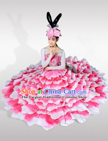 Top Grade Chorus Opening Dance Peony Dance Pink Dress Modern Dance Stage Performance Costume for Women