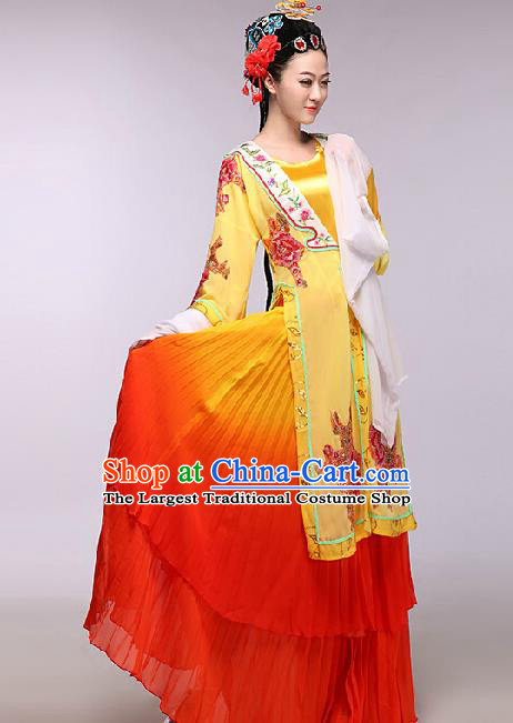Chinese Traditional Beijing Opera Costume Classical Dance Stage Performance Yellow Dress for Women