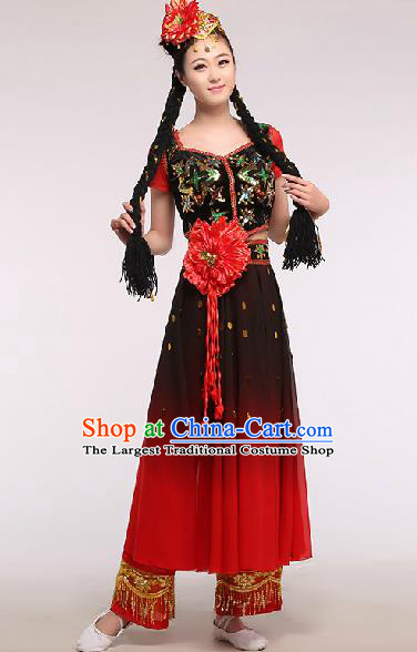 Chinese Traditional Ethnic Dance Costume Uyghur Nationality Stage Performance Dress for Women