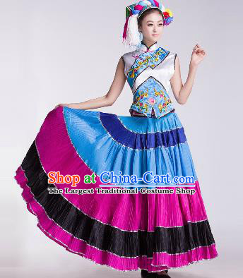 Chinese Traditional Ethnic Dance Costume Yi Nationality Dance Stage Performance Dress for Women