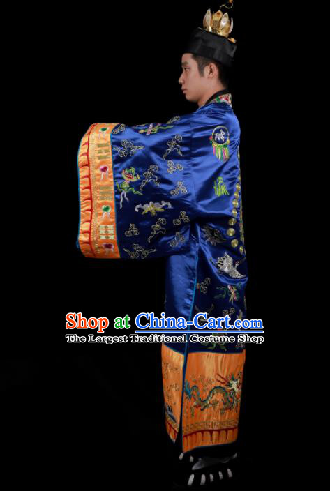 Chinese National Taoist Priest Embroidered Cranes Royalblue Cassock Traditional Taoism Costume for Men