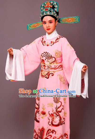 Chinese Traditional Peking Opera Number One Scholar Pink Embroidered Robe Beijing Opera Niche Costume for Men