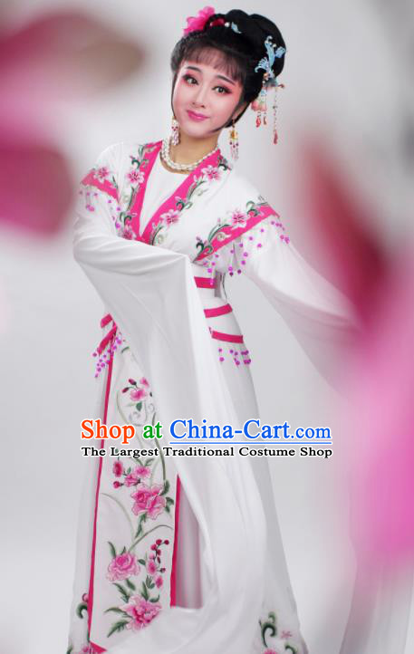Chinese Traditional Huangmei Opera Embroidered Rosy Peony Dress Beijing Opera Hua Dan Costume for Women