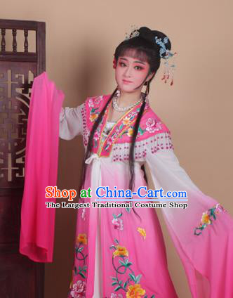 Chinese Traditional Huangmei Opera Actress Embroidered Rosy Dress Beijing Opera Hua Dan Costume for Women