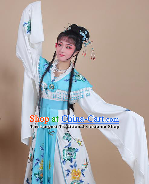 Chinese Traditional Shaoxing Opera Nobility Lady Embroidered Blue Dress Beijing Opera Hua Dan Costume for Women