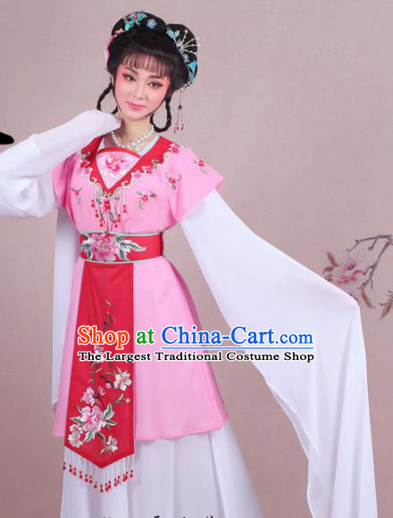 Chinese Traditional Shaoxing Opera Court Maid Embroidered Pink Dress Beijing Opera Maidservants Costume for Women