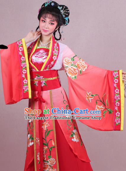 Chinese Traditional Shaoxing Opera Palace Lady Embroidered Red Dress Beijing Opera Princess Costume for Women