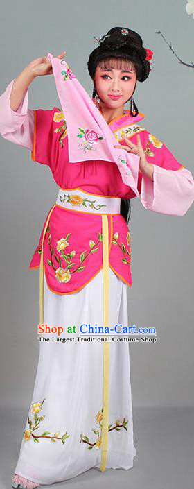 Chinese Traditional Shaoxing Opera Hua Dan Embroidered Rosy Dress Beijing Opera Village Girl Costume for Women