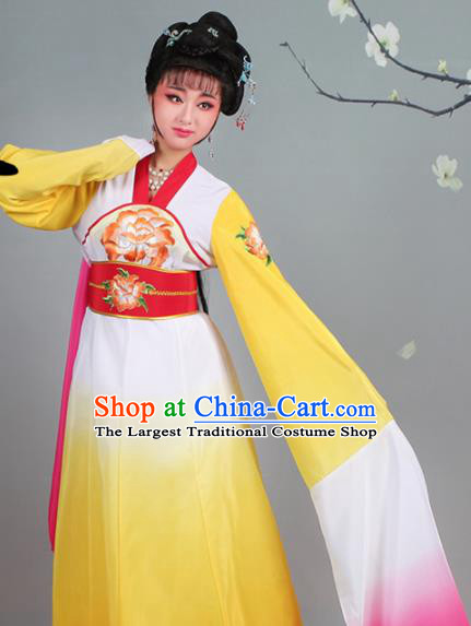 Chinese Traditional Shaoxing Opera Palace Lady Embroidered Yellow Dress Beijing Opera Court Maid Costume for Women